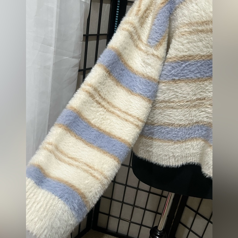 Cozy Striped Fuzzy TEDDY Sweater BY VICI, CASUAL RELAXED, OVERSIZED, SIZE XL - Picture 9 of 11